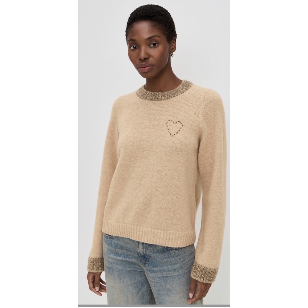Xirena Valentin Alpaca Sweater Beige Heart Detail Crew Neck Knit L